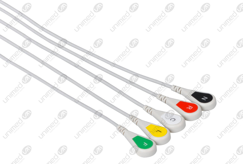 Spacelabs Compatible One Piece Reusable ECG Cable - IEC - 5 Leads Snap