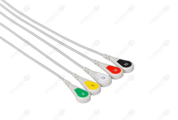 Fukuda Compatible One Piece Reusable ECG Cable - IEC - 5 Leads Snap