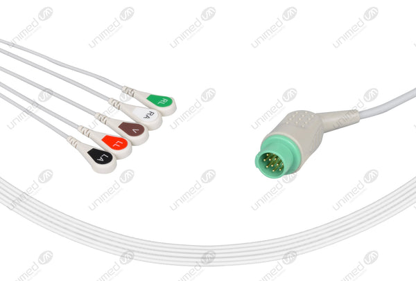 Fukuda Compatible One Piece Reusable ECG Cable 5 Leads Snap