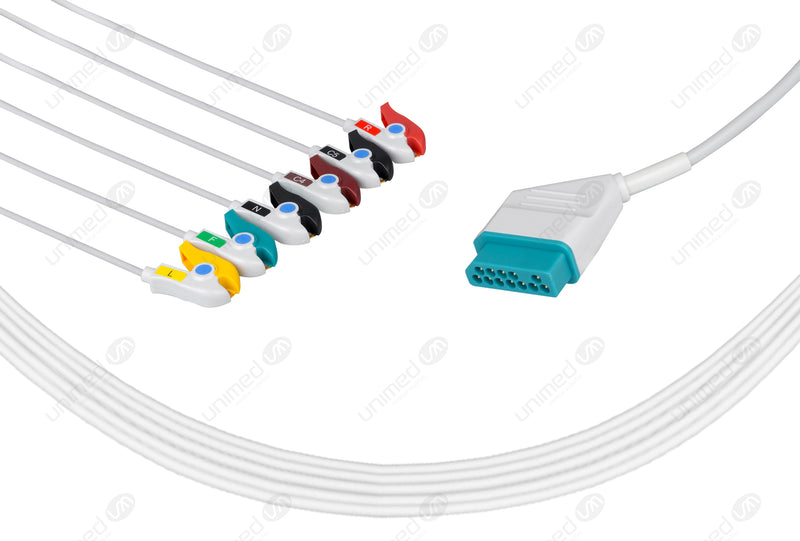 Nihon Kohden Compatible One Piece Reusable ECG Cable - IEC - 6 Leads Grabber