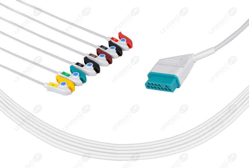 Nihon Kohden Compatible One Piece Reusable ECG Cable - IEC - 6 Leads Grabber
