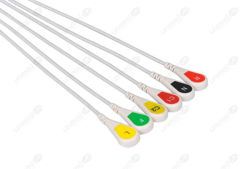 Nihon Kohden Compatible One Piece Reusable ECG Cable - IEC - 6 Leads Snap