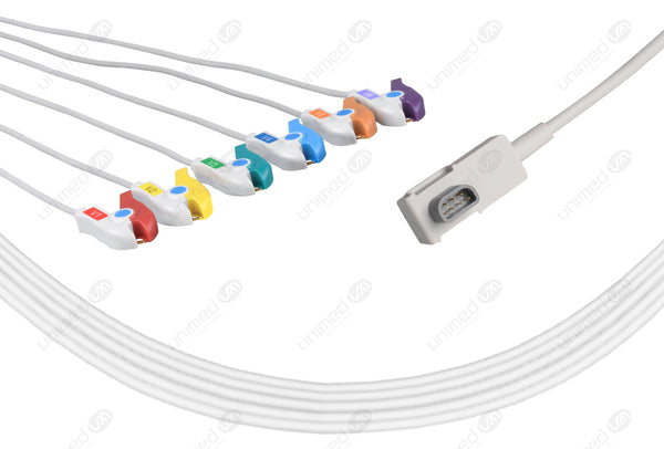 Schiller/Medtronic Compatible One Piece Reusable ECG Cable - AHA - 6 Leads Grabber