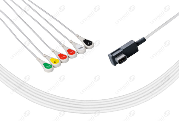 Schiller/Medtronic Compatible One Piece Reusable ECG Cable - AHA - 6 Leads Snap