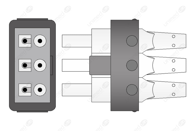 Philips-AA Type Compatible Reusable ECG Lead Wire - AHA - 3 Leads Grabber
