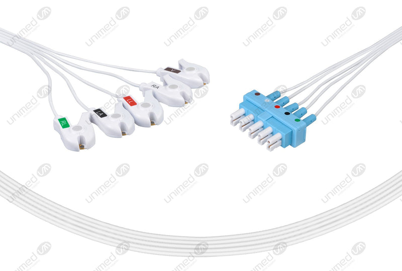 Philips-AA Type Compatible Disposable ECG Lead Wires 5 Leads Grabber Box of 10