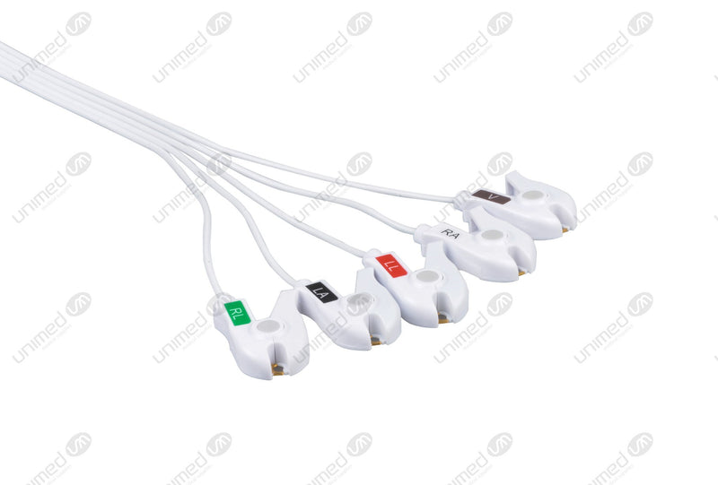 Philips-AA Type Compatible Disposable ECG Lead Wire - AHA - 5 Leads Grabber Box of 10
