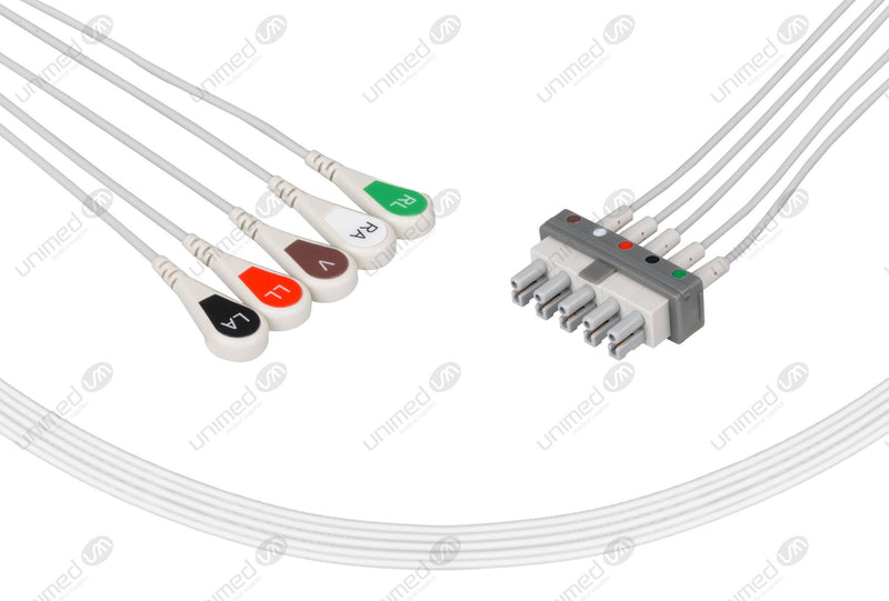 Philips-AA Type Compatible Reusable ECG Lead Wires 5 Leads Snap