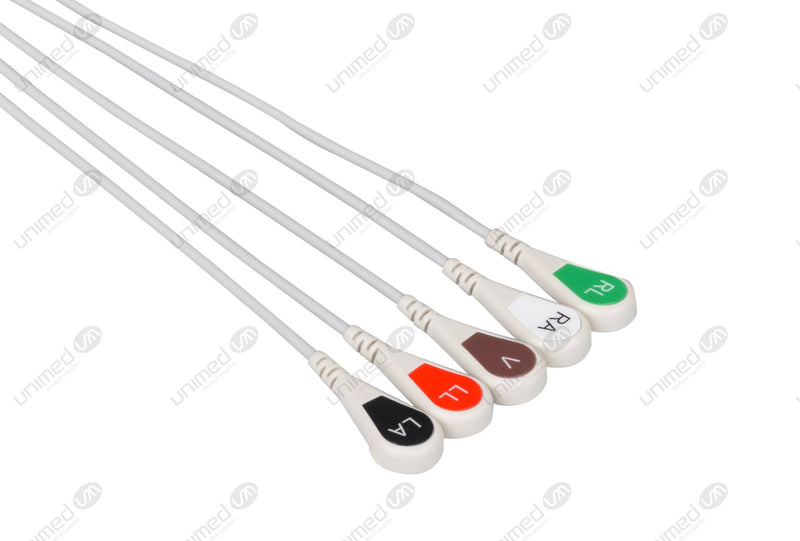 Philips-AA Type Compatible Reusable ECG Lead Wire - AHA - 5 Leads Snap