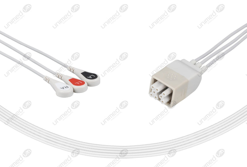 GE Compatible ECG Telemetry Cables 3 Leads Snap