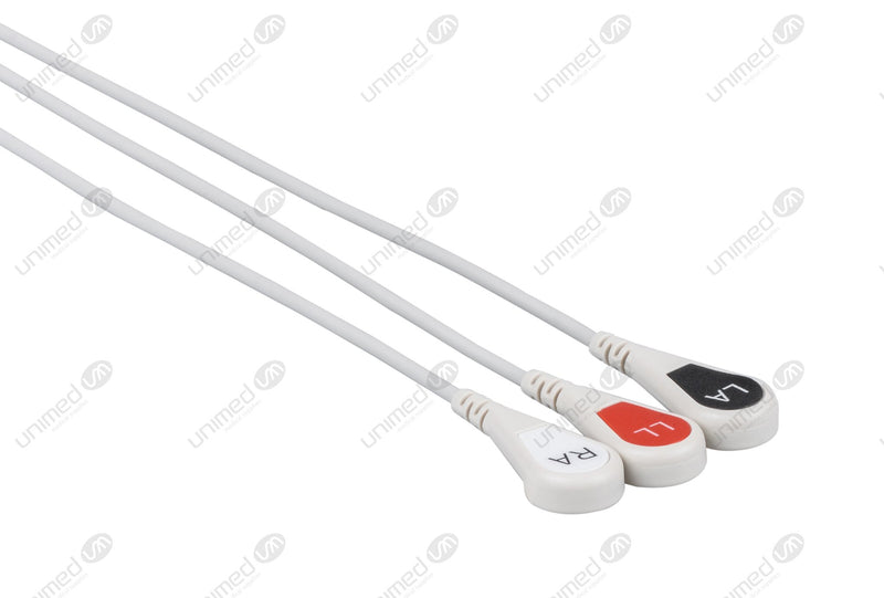 GE Compatible ECG Telemetry cable - AHA - 3 Leads Snap
