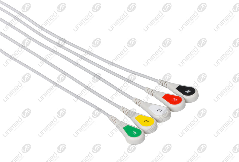 GE Compatible ECG Telemetry 5 lead cable with snap connector 