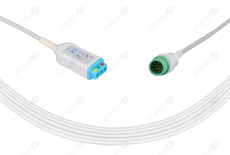 DRE Compatible ECG Trunk Cables - IEC - 3 Leads/Din Style 3-pin
