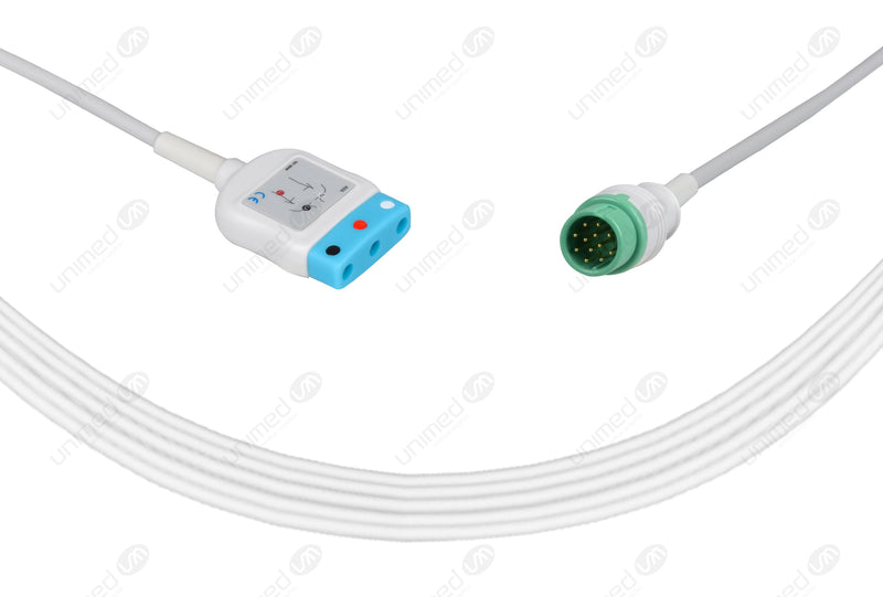 DRE Compatible ECG Trunk Cables - AHA - 3 Leads/Din Style 3-pin