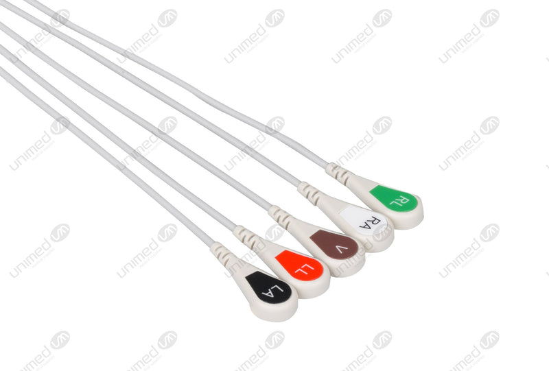 Din Compatible Reusable ECG Lead Wire - AHA - 5 Leads Snap