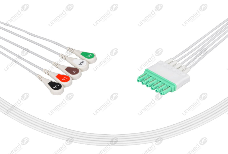 Drager Compatible Reusable ECG Lead Wires 5 Leads Snap