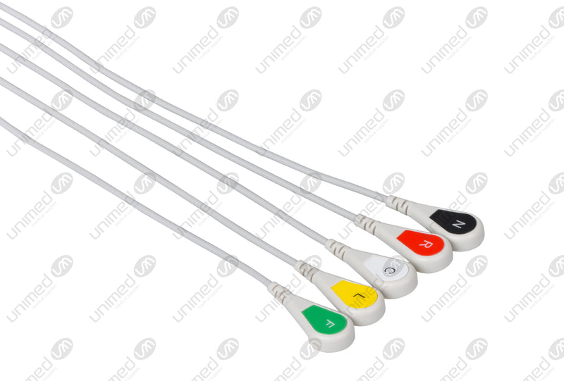 Drager Compatible Reusable ECG Lead Wire - IEC - 5 Leads Snap