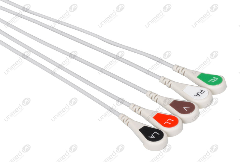Drager Compatible Reusable ECG Lead Wire - AHA - 5 Leads Snap