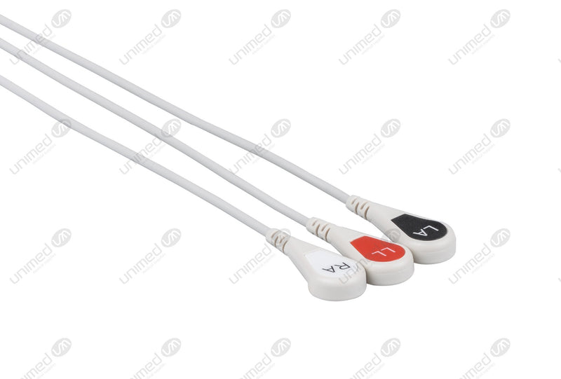 Datascope Compatible Reusable ECG Lead Wire - AHA - 3 Leads Snap