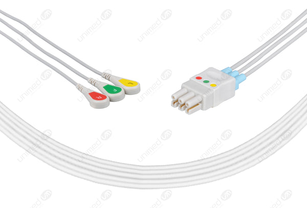 Datex Compatible Reusable ECG Lead Wire - IEC - 3 Leads Snap