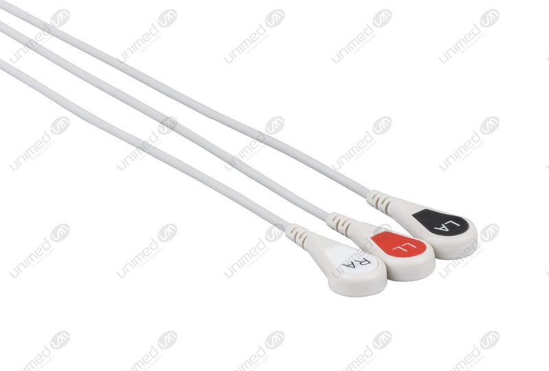 Datex Compatible Reusable ECG Lead Wire - AHA - 3 Leads Snap