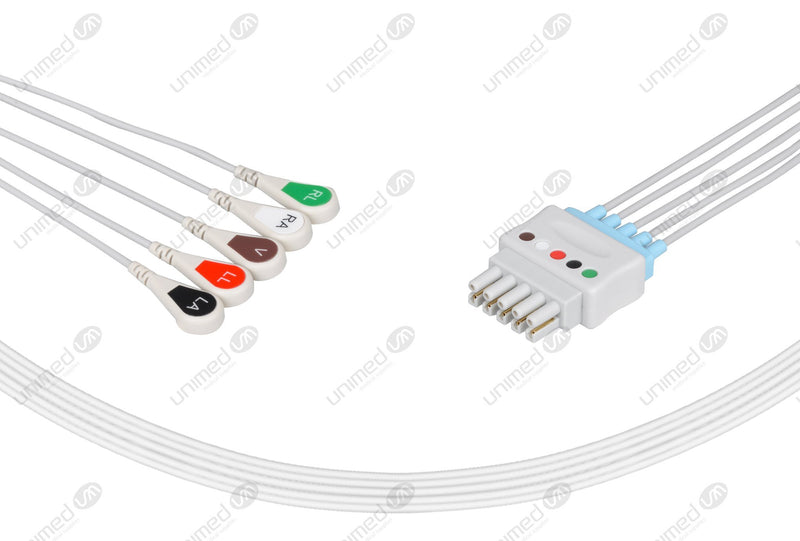 Datex Compatible Reusable ECG Lead Wires 5 Leads Snap