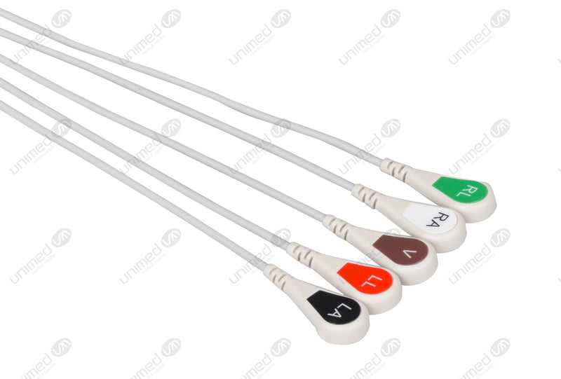 Datex Compatible Reusable ECG Lead Wire - AHA - 5 Leads Snap