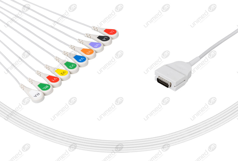 Burdick Compatible One Piece Reusable EKG Cable - AHA