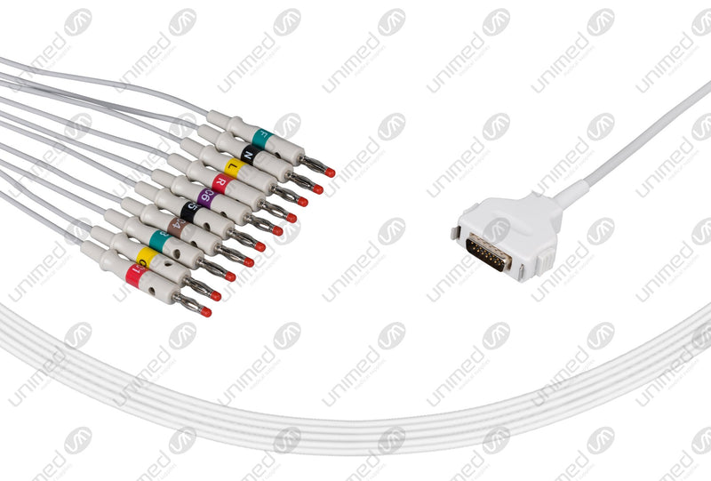 Fukuda Compatible One Piece Reusable EKG Cable - IEC - 4mm Banana