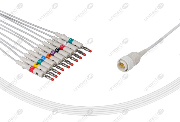 Kenz Compatible One Piece Reusable EKG Cable  4mm Banana 