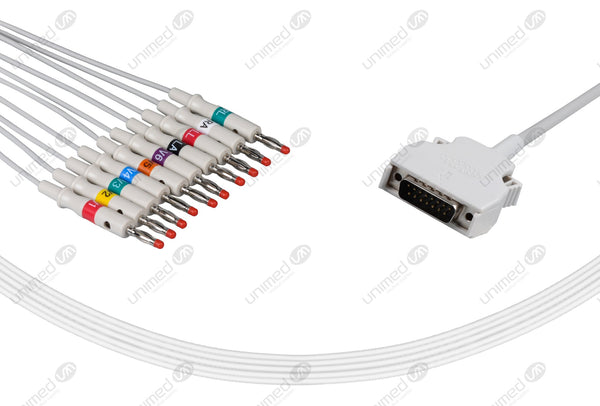 Mortara Compatible One Piece Reusable EKG Cable-9293-021-50 4mm Banana 