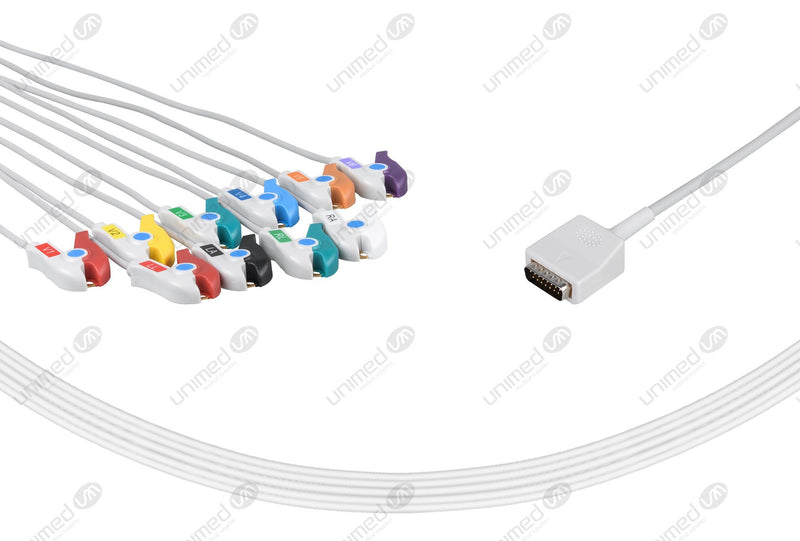 Nihon Kohden Compatible One Piece Reusable EKG Cable with Resistance - AHA - Grabber