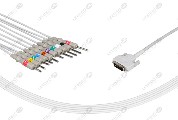Nihon Kohden Compatible One Piece Reusable EKG Cable with Resistance - AHA - 3mm Needle