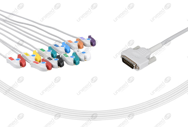 Nihon Kohden Compatible One Piece Reusable EKG Cable with Resistance - AHA - Grabber
