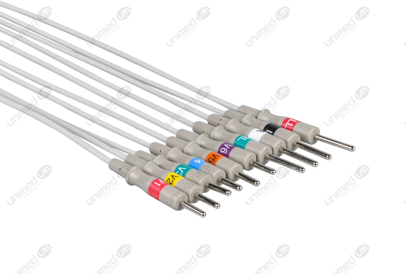 Schiller (Long Screw) Compatible One Piece Reusable EKG Cable - AHA - 3mm Needle