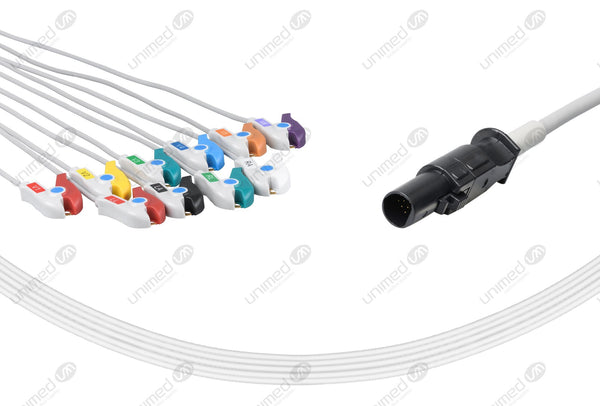 Burdick Compatible One Piece Reusable EKG Cable-60-00180-01 Grabber 