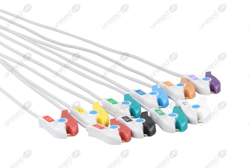 Hellige Compatible One Piece Reusable EKG Cable with Resistance - AHA - Grabber