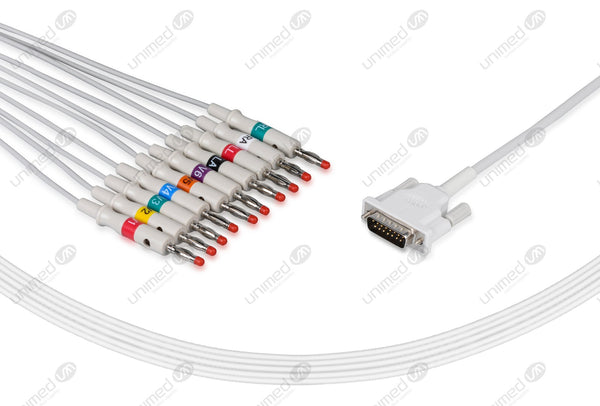 Philips Compatible One Piece Reusable EKG Cable 4mm Banana 