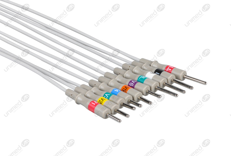 Kenz Compatible One Piece Reusable EKG Cable with Resistance - AHA - 3mm Needle