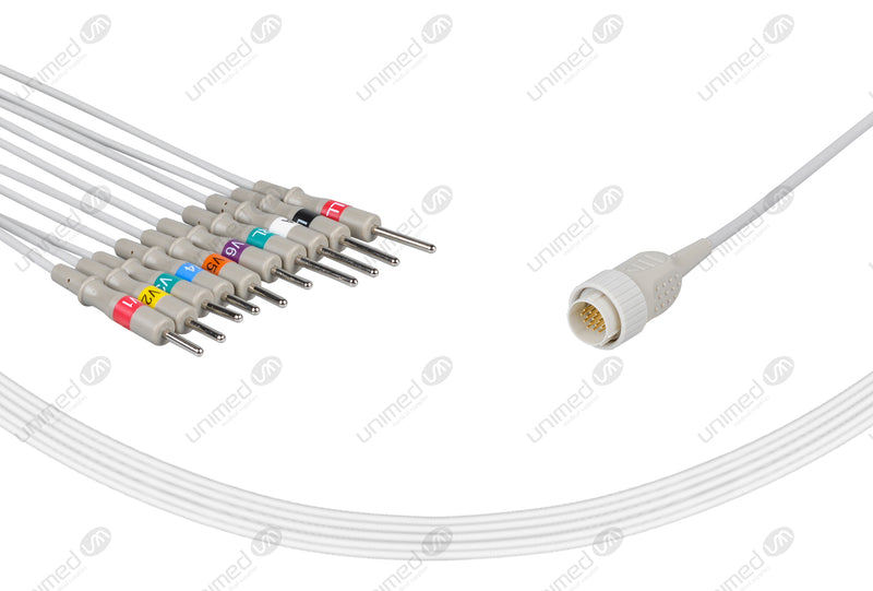 Kenz Compatible One Piece Reusable EKG Cable with Resistance - AHA - 3mm Needle