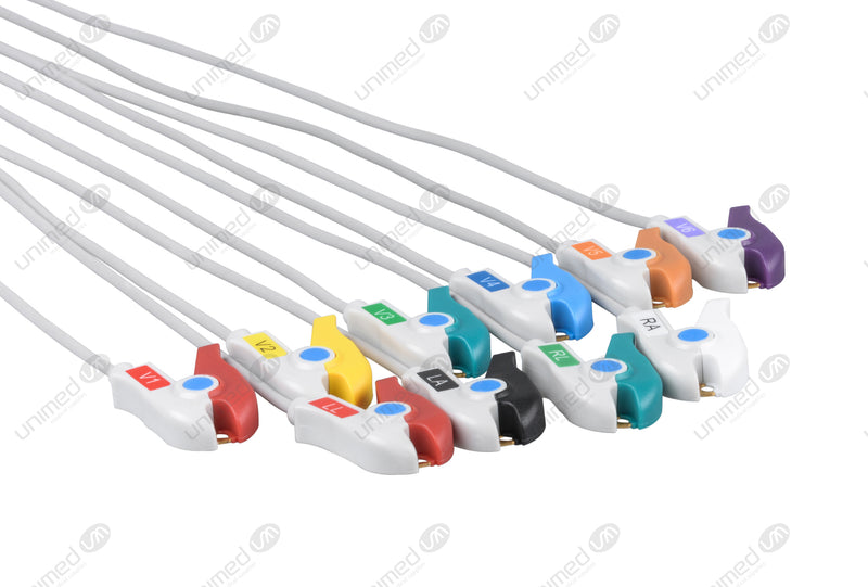 Kenz Compatible One Piece Reusable EKG Cable with Resistance - AHA - Grabber