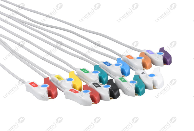 Kenz Compatible One Piece Reusable EKG Cable with Resistance - AHA - Grabber