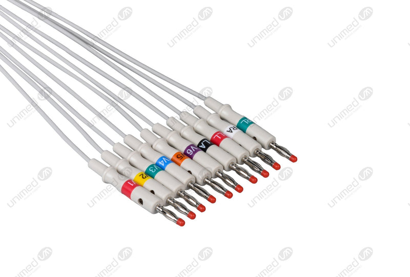 Marquette Compatible One Piece Reusable EKG Cable with 4mm Banana end