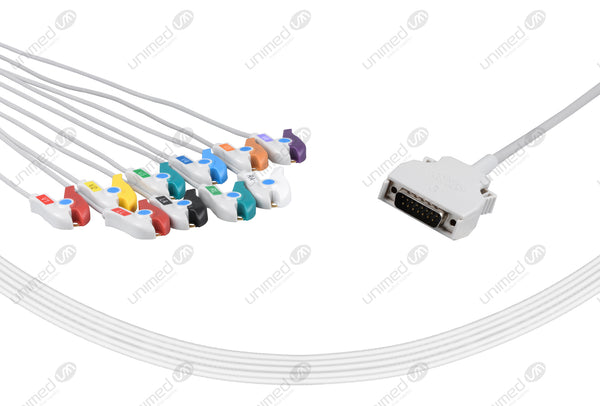 Mortara Compatible One Piece Reusable EKG Cable with Resistance - AHA - Grabber