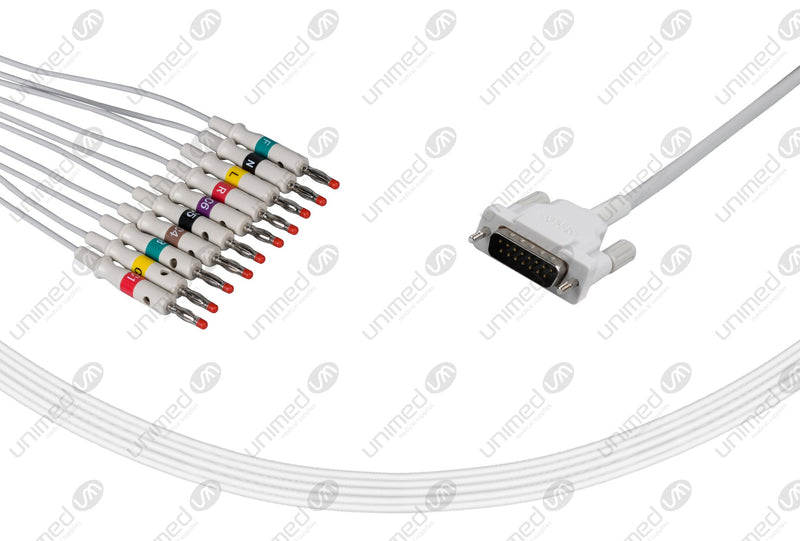Schiller (Long Screw) Compatible One Piece Reusable EKG Cable - IEC - 4mm Banana