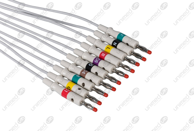 Schiller (Long Screw) Compatible One Piece Reusable EKG Cable - IEC - 4mm Banana