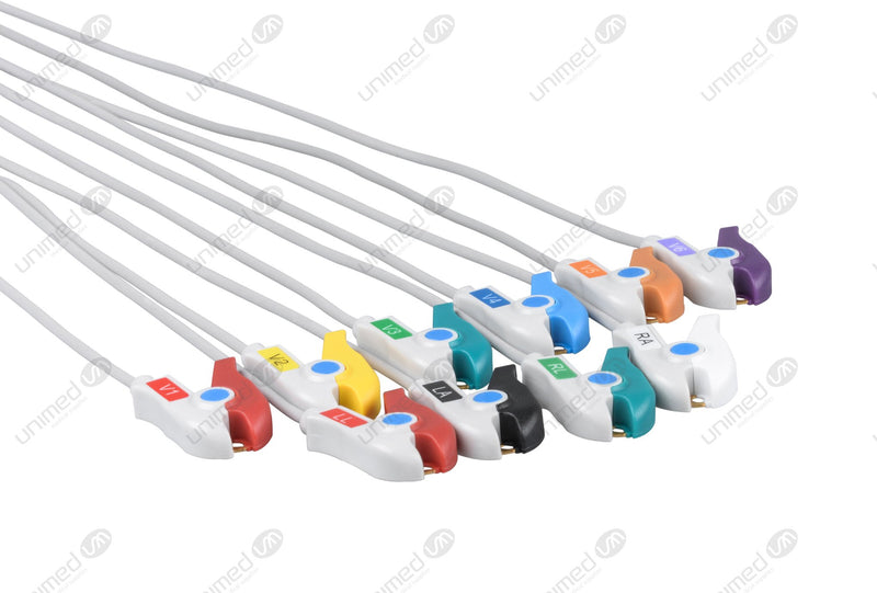 Schiller (Long Screw) Compatible One Piece Reusable EKG Cable - AHA - Grabber