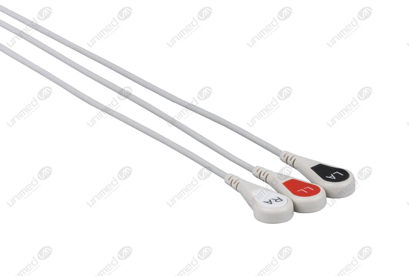 Fukuda Compatible Reusable ECG Lead Wire - AHA - 3 Leads Snap