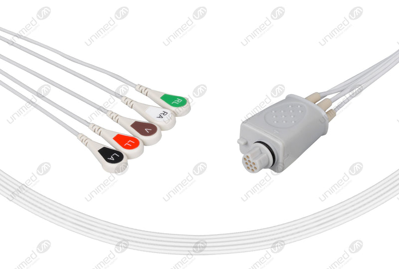Fukuda Compatible Reusable ECG Lead Wires 5 Leads Snap