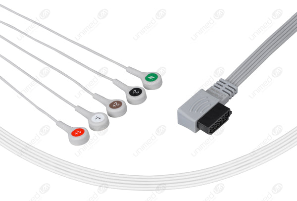 Philips Compatible Holter ECG Cable - AHA - 5 Leads Snap New Connector